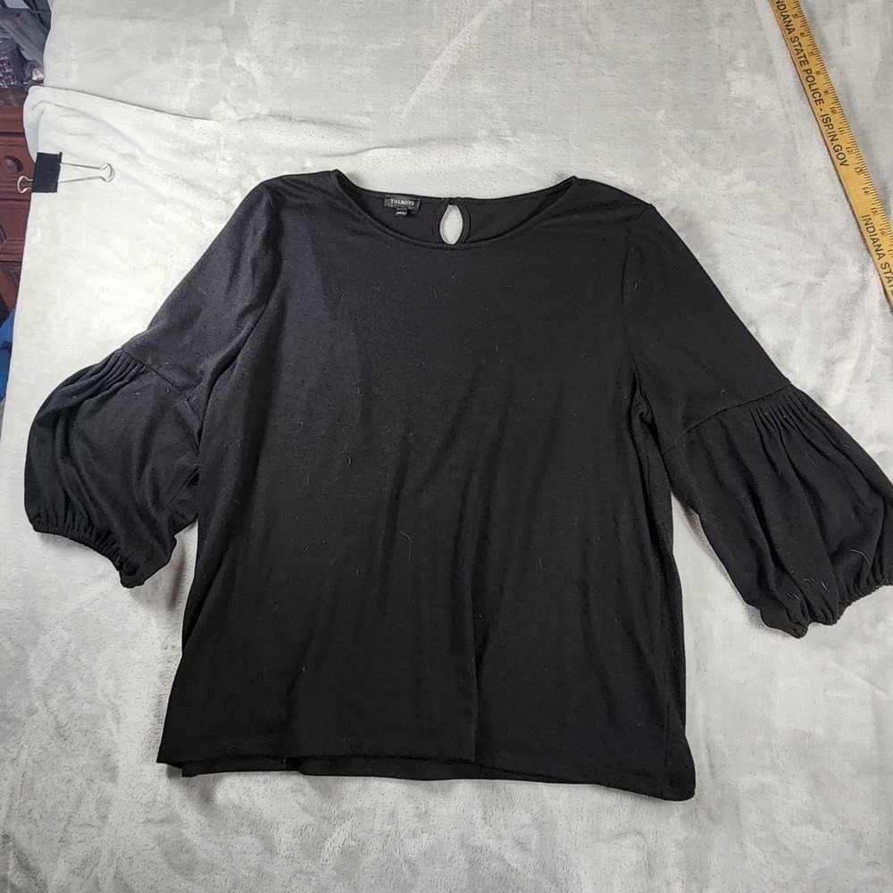 Talbots Womens Blouse XL Black Pullover 3/4 Sleeve Classic Minimalist Capsule